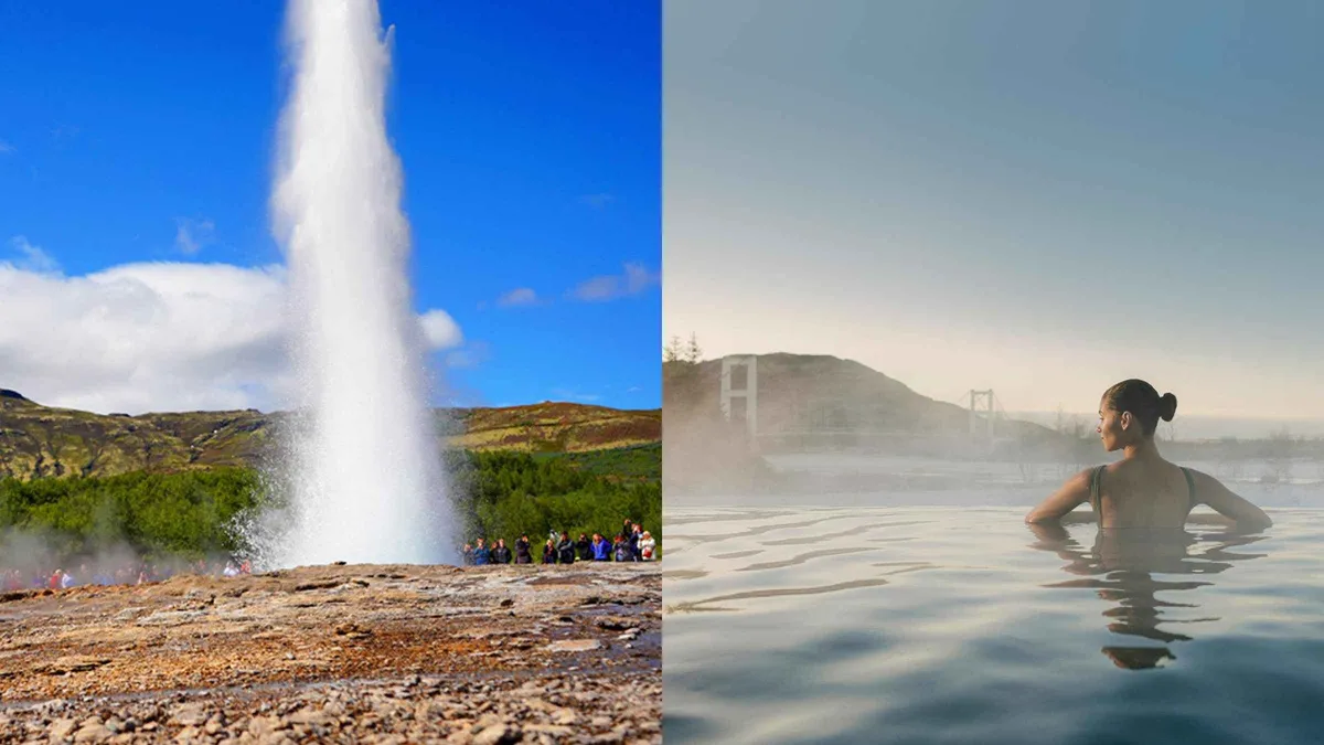 Gullfoss waterfall on the Golden Circle route to Laugarás Lagoon in South Iceland